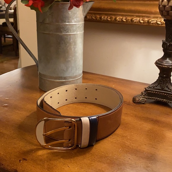 Ann Taylor Wide Leather Trouser Belt. Medium,Tan, Navy, Gold Excellent Condition - Picture 4 of 12